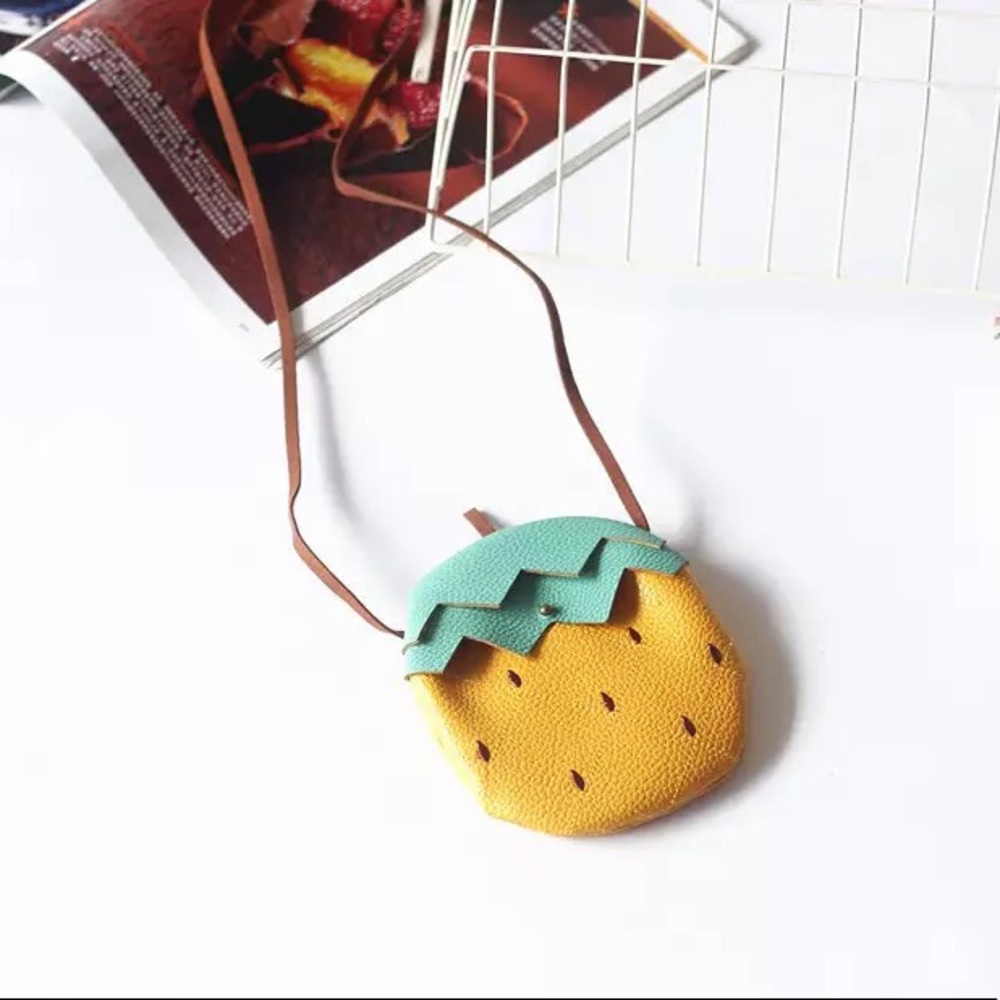 Pineapple bag kids yellow pu leather girls pouch - Picture 3 of 4